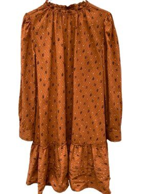 Universal Thread NWT Dress LS Ruffles Prairie Cottage Rust w/Small Print size XL